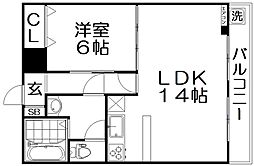 サン・シャーリー 1LDKの間取図画像