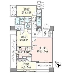 都営新宿線 曙橋駅 徒歩5分の賃貸マンション 5階3LDKの間取り