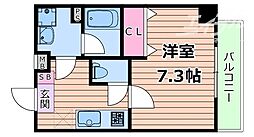 阪急千里線 千里山駅 徒歩4分の賃貸マンション 2階1Kの間取り