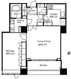 パークキューブ目黒タワー 17階1LDKの間取り