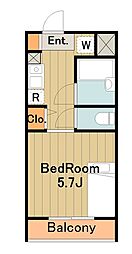 京王相模原線 京王堀之内駅 徒歩14分の賃貸マンション 2階1Kの間取り