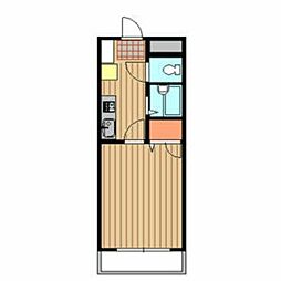 サンライズ新城 5階1Kの間取り