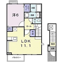 テラス・リバーサイド 2階1LDKの間取り