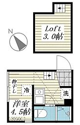 十六コート ワンルームの間取図画像