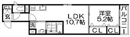 ワンライフ私市 1LDKの間取図画像