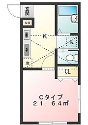 パルハイツ武蔵関 1Kの間取図画像