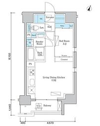 オルサス板橋本町 3階1LDKの間取り