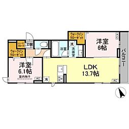 D Paina 宿河原6 II 2LDKの間取図画像