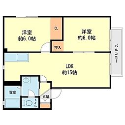 パインカーサ希みが丘　Ａ棟Ｂ棟 2階2LDKの間取り