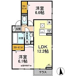 東急田園都市線 南町田グランベリーパーク駅 徒歩14分の賃貸アパート 1階2LDKの間取り