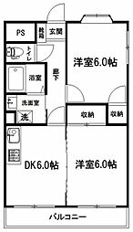 ラフォーレオオモリ 2DKの間取図画像
