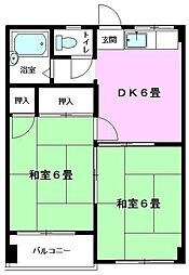 コーポ河内 2DKの間取図画像