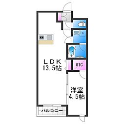 ウェルスクエア万代東 1LDKの間取図画像