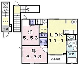 川口市大字道合アパート 2LDKの間取図画像