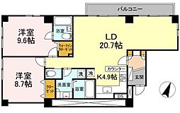 六本木コート 2LDKの間取図画像