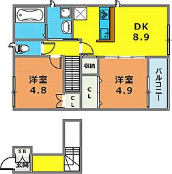 ハーバーコート神戸 2階2DKの間取り