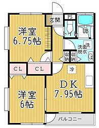 アメニティ戸田 2DKの間取図画像