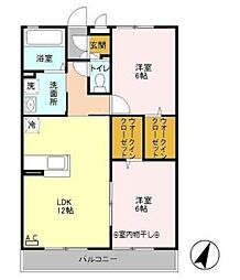 アルトテラ柴又 2階2LDKの間取り