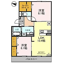 ソレアード嵯峨 2LDKの間取図画像