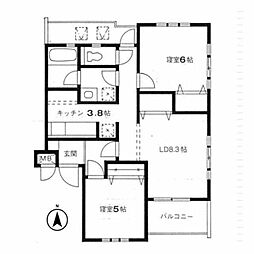 シダークレストあざみ野 2LDKの間取図画像