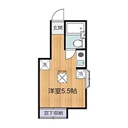 キャナール壱番館 1階ワンルームの間取り