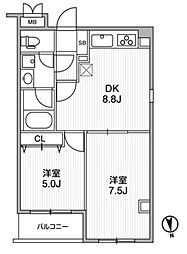 ＬＵＮＩＱ町屋 1階2DKの間取り