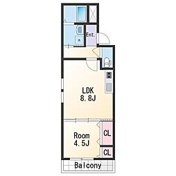 フジパレス城北II番館 2階1LDKの間取り
