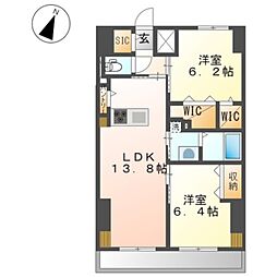 ワシンレジデンス 9階2LDKの間取り