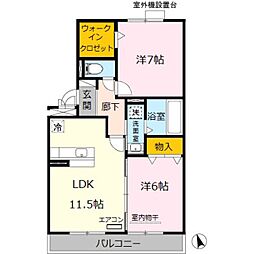 ファミリーメイト矢田Ａ棟 1階2LDKの間取り