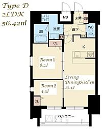 スプランディッド大山 14階2LDKの間取り