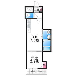 F asecia Pur 湊 1DKの間取図画像