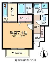 アムール 1階1Kの間取り