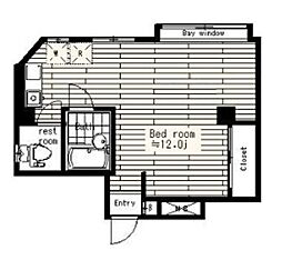 関口パークビル 4階ワンルームの間取り
