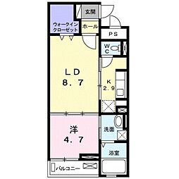 イーリスウィステリア 1LDKの間取図画像