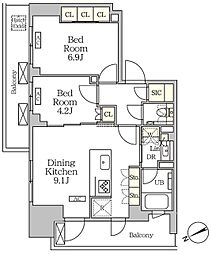 ザ・パークハビオ大森山王 17階2DKの間取り