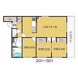 菊鉾邸 3LDKの間取図画像