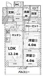 シティコート目黒4号棟 1階2LDKの間取り