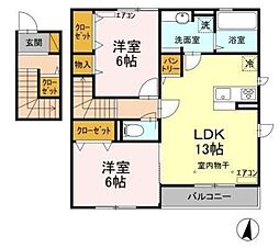 セジュール弐番館 2LDKの間取図画像