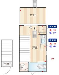 東急多摩川線 沼部駅 徒歩9分の賃貸アパート 2階ワンルームの間取り