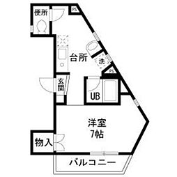 コルティーレ池尻 3階1Kの間取り
