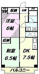 JR中央線 西八王子駅 徒歩9分の賃貸マンション 3階2DKの間取り