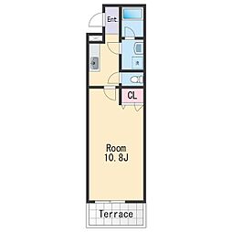 パイナップル荘 2階1Kの間取り