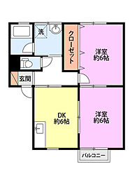 オーディアス1 2DKの間取図画像