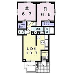 グレース壱番館 2LDKの間取図画像