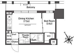 ブルーロック後楽園 6階1DKの間取り