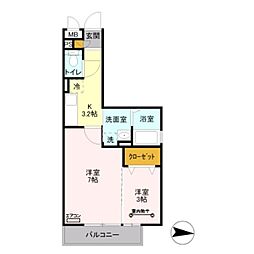 モンサン・フローラ 2Kの間取図画像