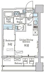 パークアクシス神楽坂・早稲田通り 7階1LDKの間取り