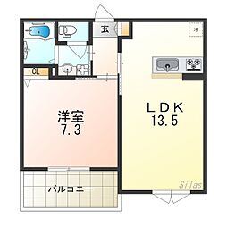 パルファンヴィラーチェ 1LDKの間取図画像