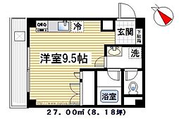 テラッセオク 3階ワンルームの間取り