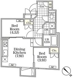 BRICKRESIDENCE目黒本町 2DKの間取図画像
